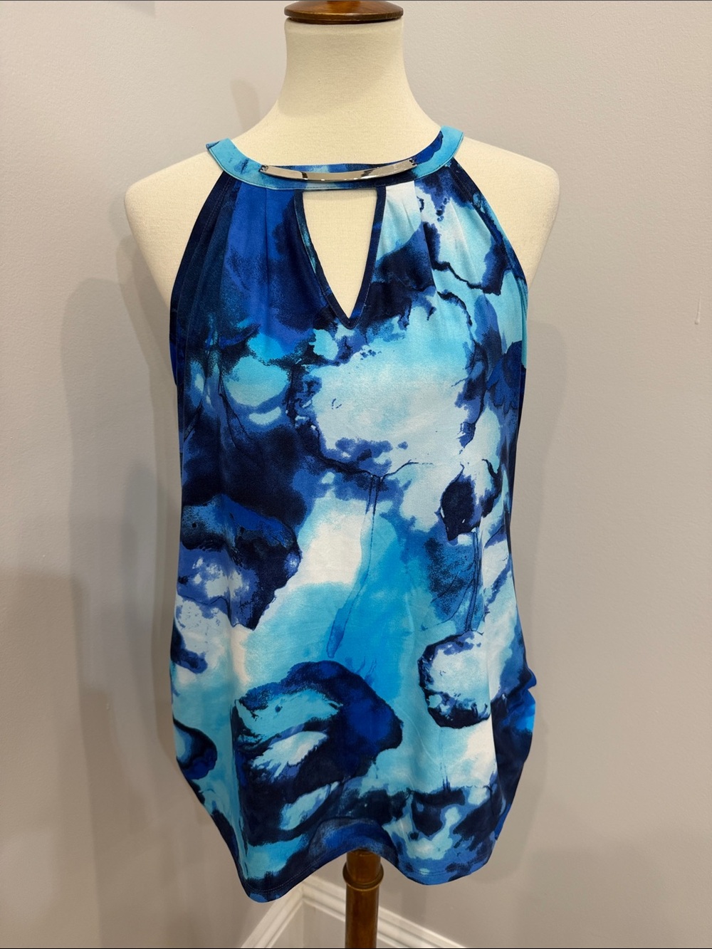 Essentials by Milano Blue Marble Halter Blouse